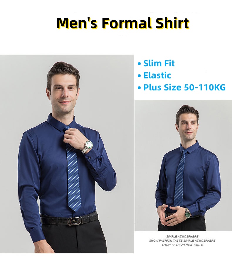 Men's Elastic Shirt Plus Size 50-110kg Non-iron Anti-wrinkle Slim Fit ...