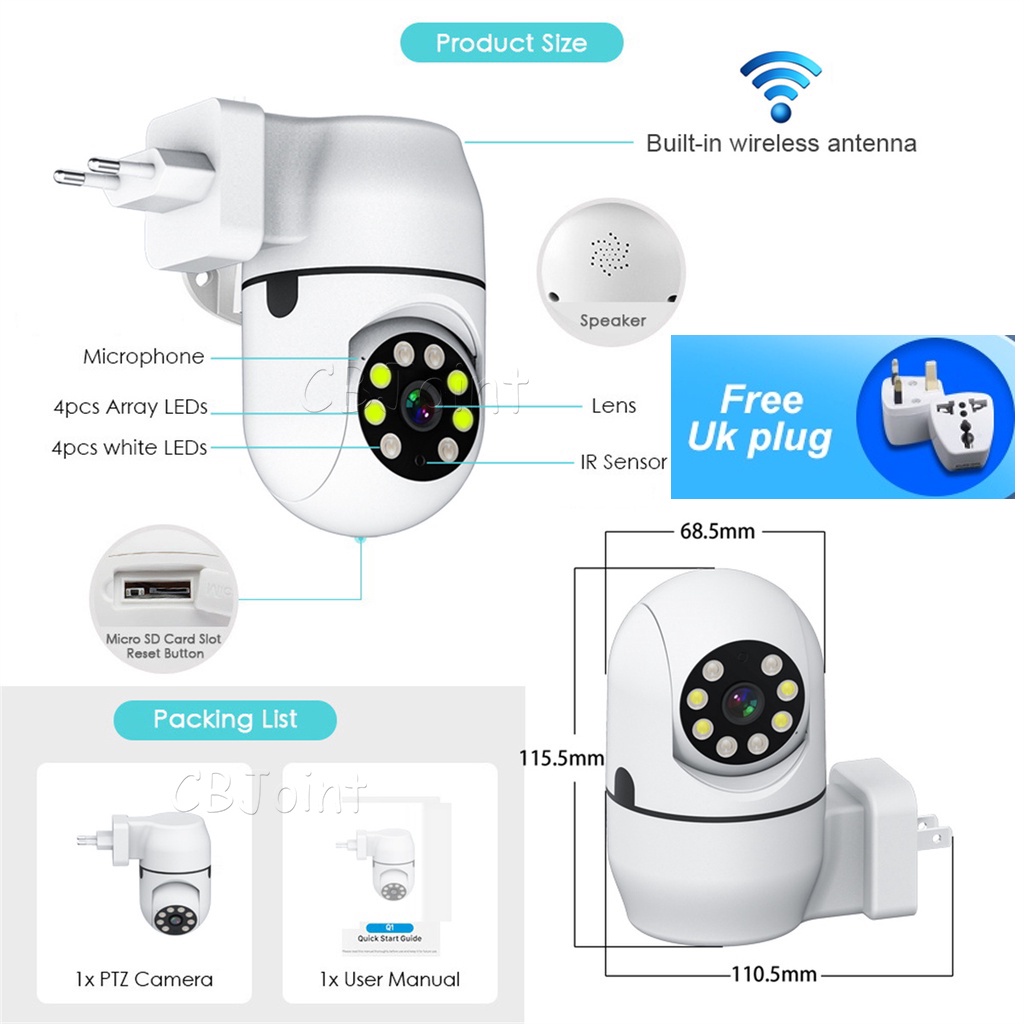 V380 Pro CCTV Plug Wireless CCTV Socket 5MP Bulb CCTV Camera 360 Camera ...