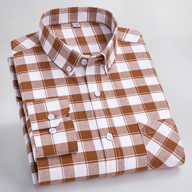 Shan B Plaid Casual Stand Collar Long-sleeved Mens Shirt