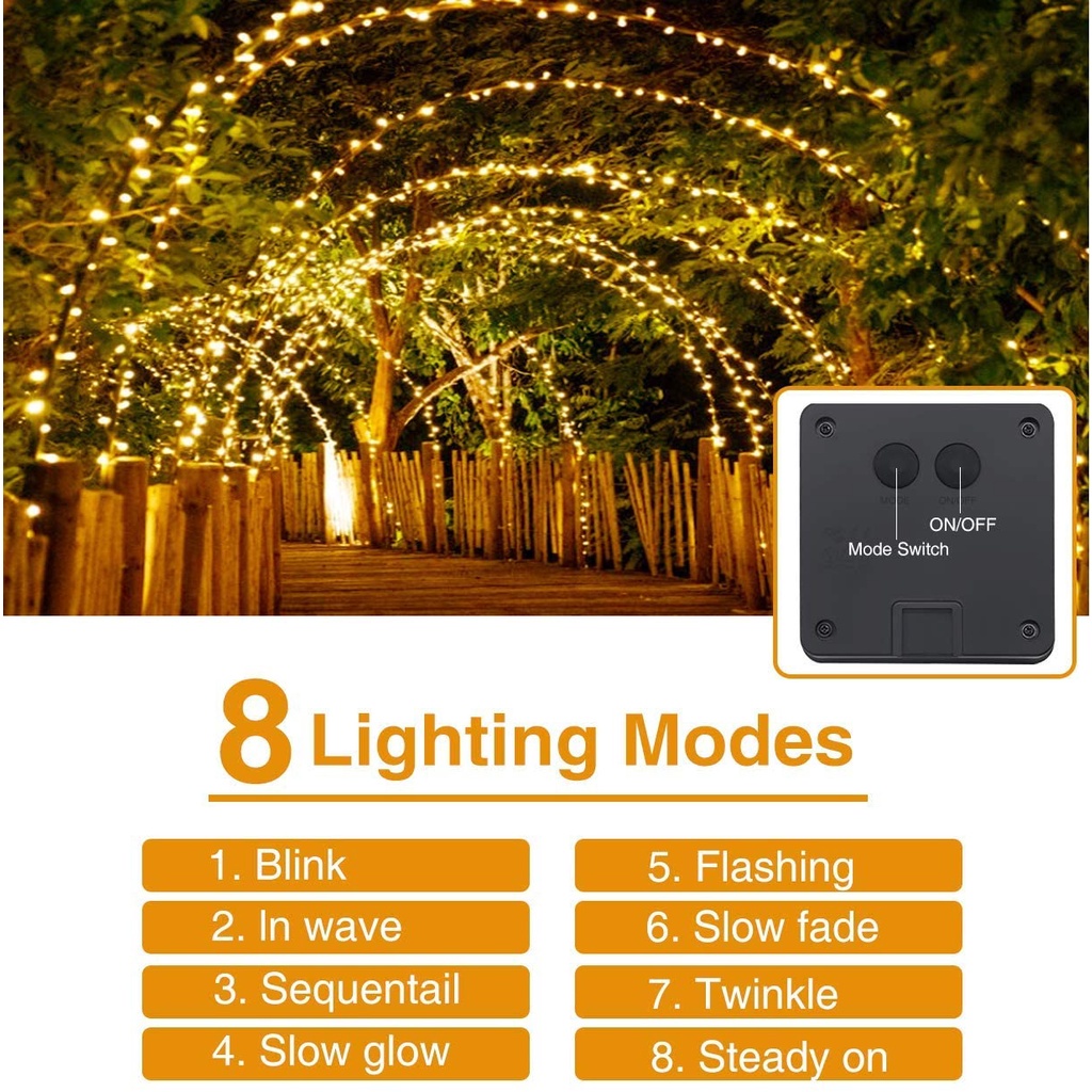 Solar Lights LED Fairy Curtain Lights Waterproof 8 Lighting Modes ...