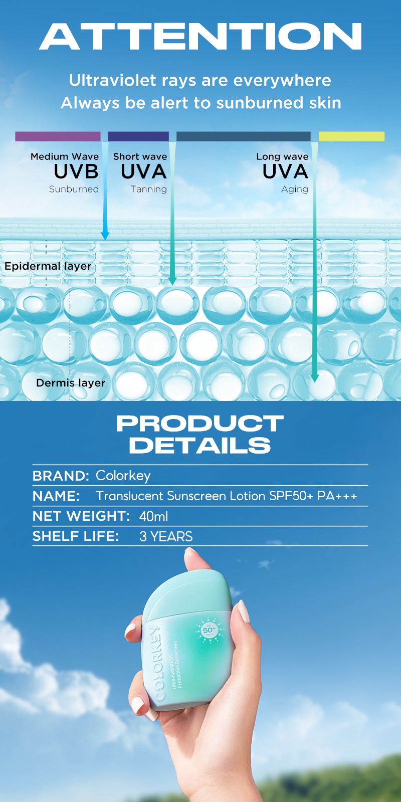 Colorkey Translucent Sunscreen Lotion Waterproof Non-sticky Long ...