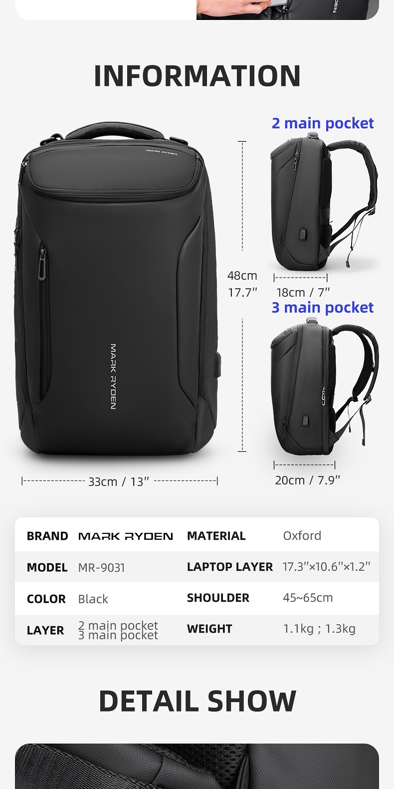 MARK RYDEN Laptop Backpack Men Laptop Bag 17.3 inch Bagpack Man Ykk ...