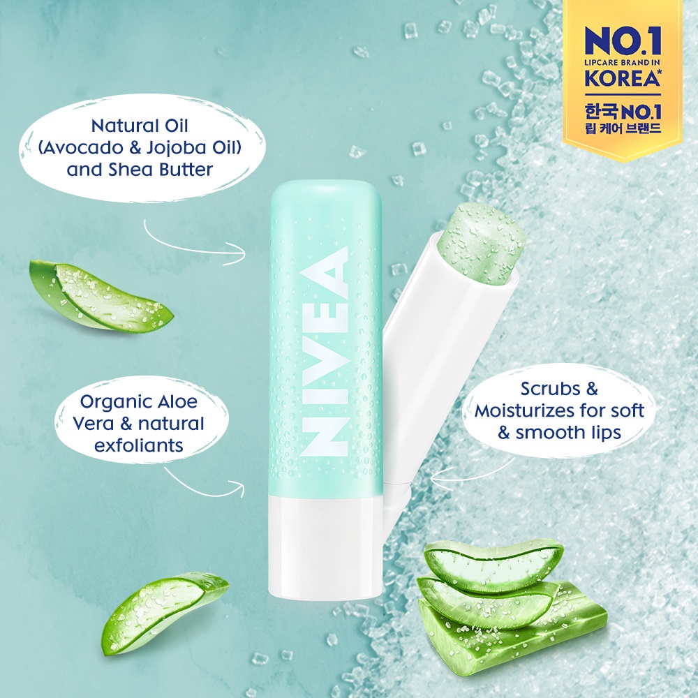 NIVEA Lip Aloe Caring Lip Scrub Exfoliator, Moisturizing, Aloe Vera