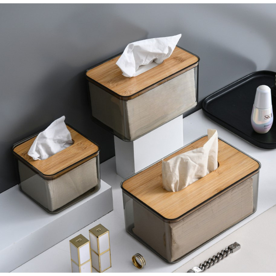 Glossy Wood Tissue Box with Transparent Clear Cover, Bamboo Napkin ...