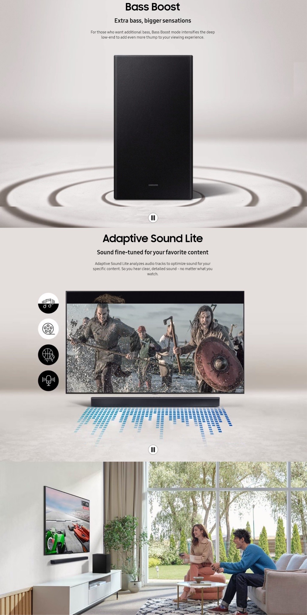 Samsung BSeries Soundbar Subwoofer Bass Boost Adaptive Sound