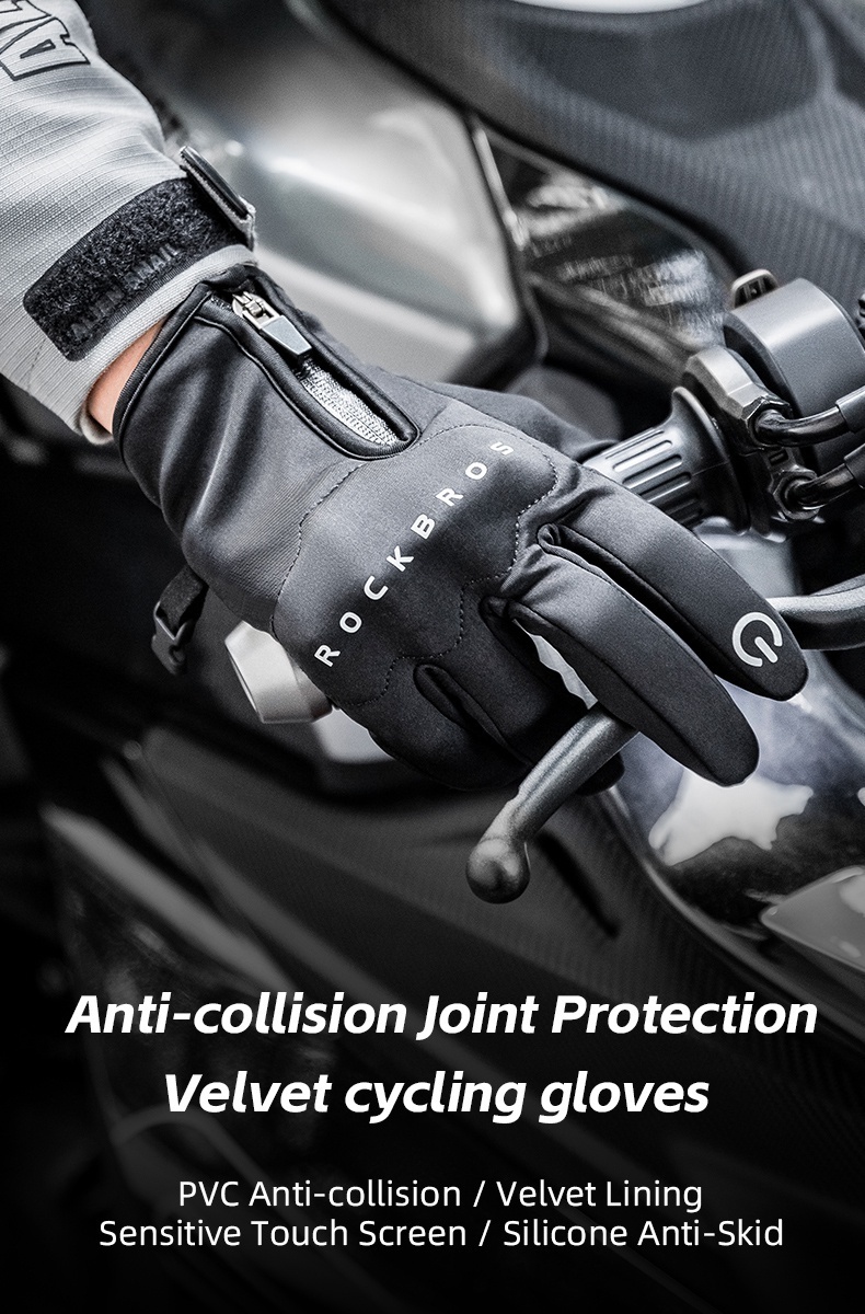 ROCKBROS Motorcycle Riding Gloves Men's Fleece Warm Spring and Autumn ...