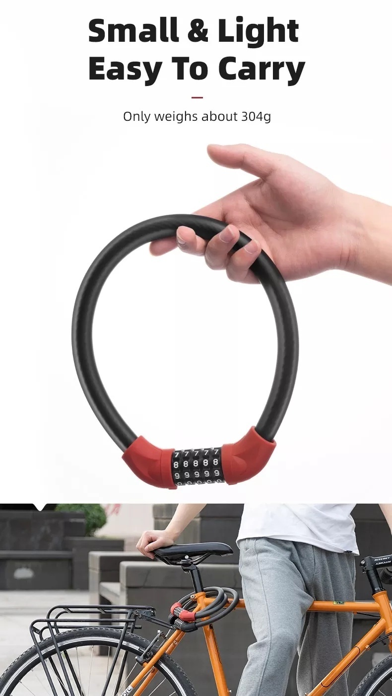【MY Delivery】ROCKBROS Cycling Lock Steel Five-digit Code Anti-theft 1 ...