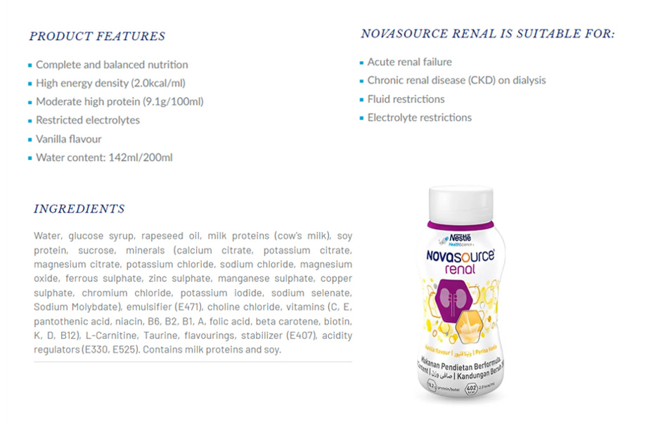 NESTLE Novasource Renal 200ml Vanilla Flavour I Kidney Patients x 4 ...
