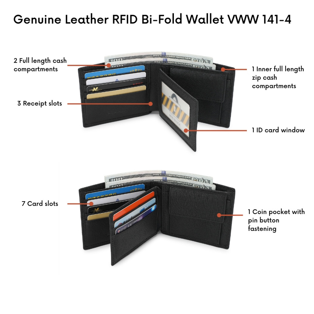 [Clearance] Volkswagen Genuine Leather RFID Bi-Fold Wallet - Black VWW ...