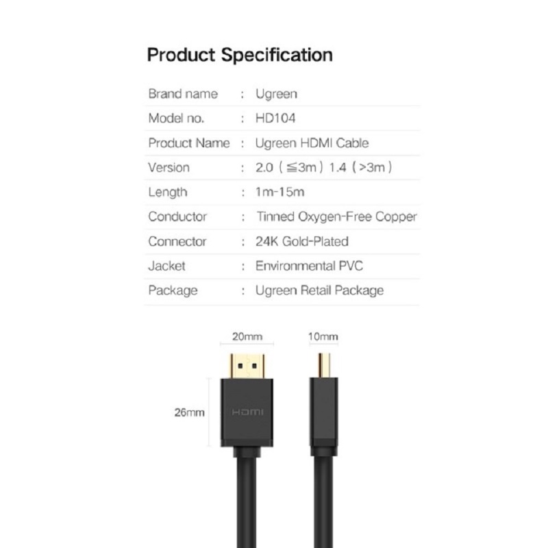 Ugreen UG-HD104-10106 / Ugreen UG-HD104-10108 Ugreen HDMi Cable - 1M ...