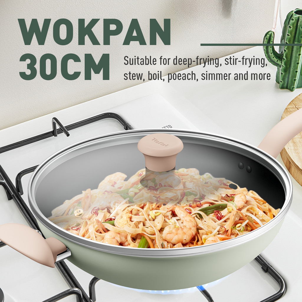 Tefal So Matcha 4pcs Set (Saucepan with lid 18cm + Wokpan 30cm) Non ...