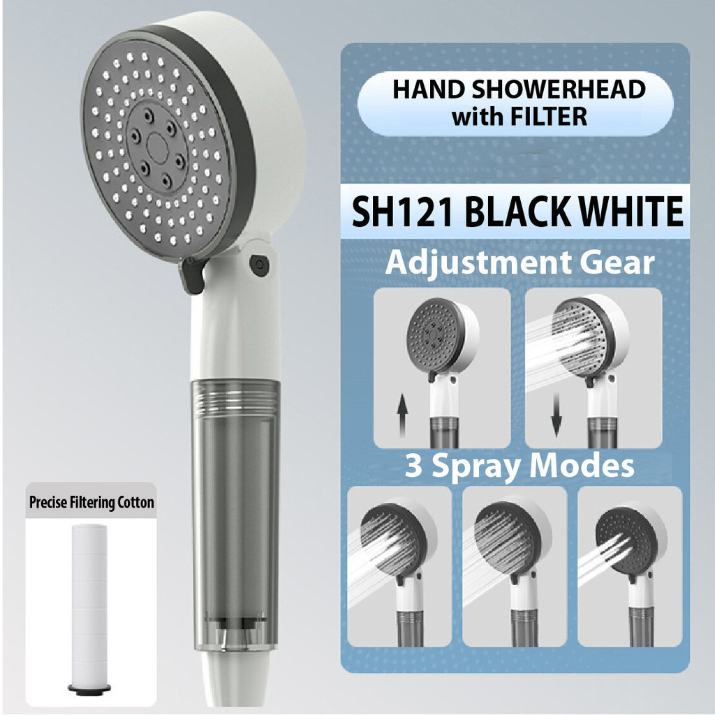 Bathroom HIgh Pressure Adjustable 3 Modes Hand Shower Head Filter Black ...