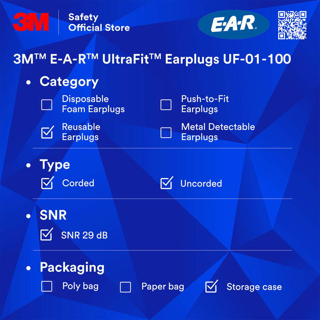 7000038199 3M E-A-R UltraFit Series Blue, Yellow Reusable Corded Ear Plugs, 29dB - Foto 2