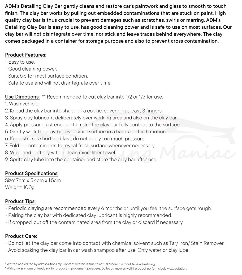 Car Clay Bar (100g) Car Paint Surface Decontamination Cleaning Claybar ...