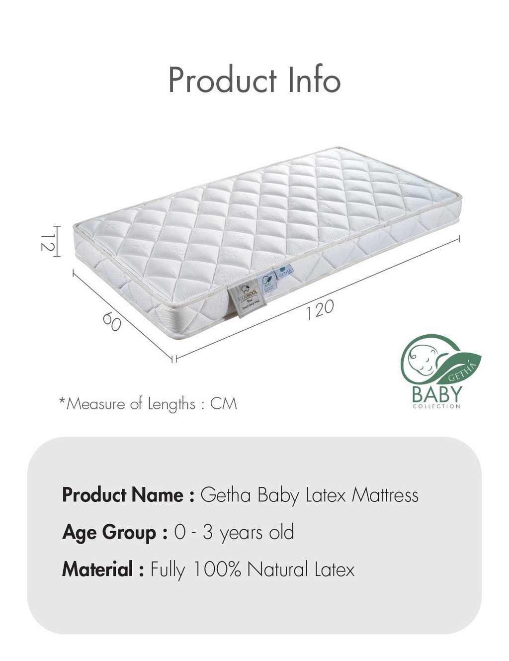 Getha Baby Mattress 100 Natural Latex with French Wool Padding Shopee Malaysia