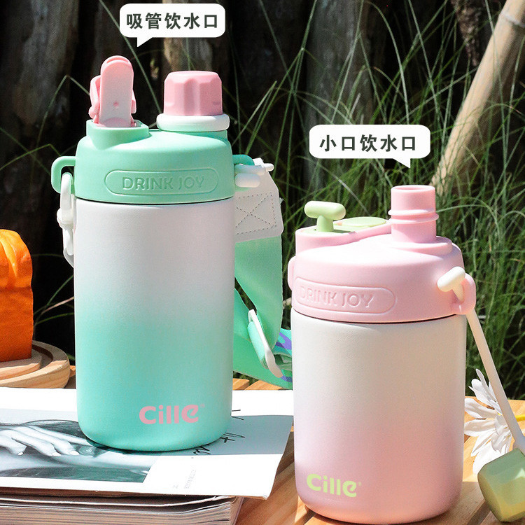 Cille Thermos Bottle with Cup and Strap