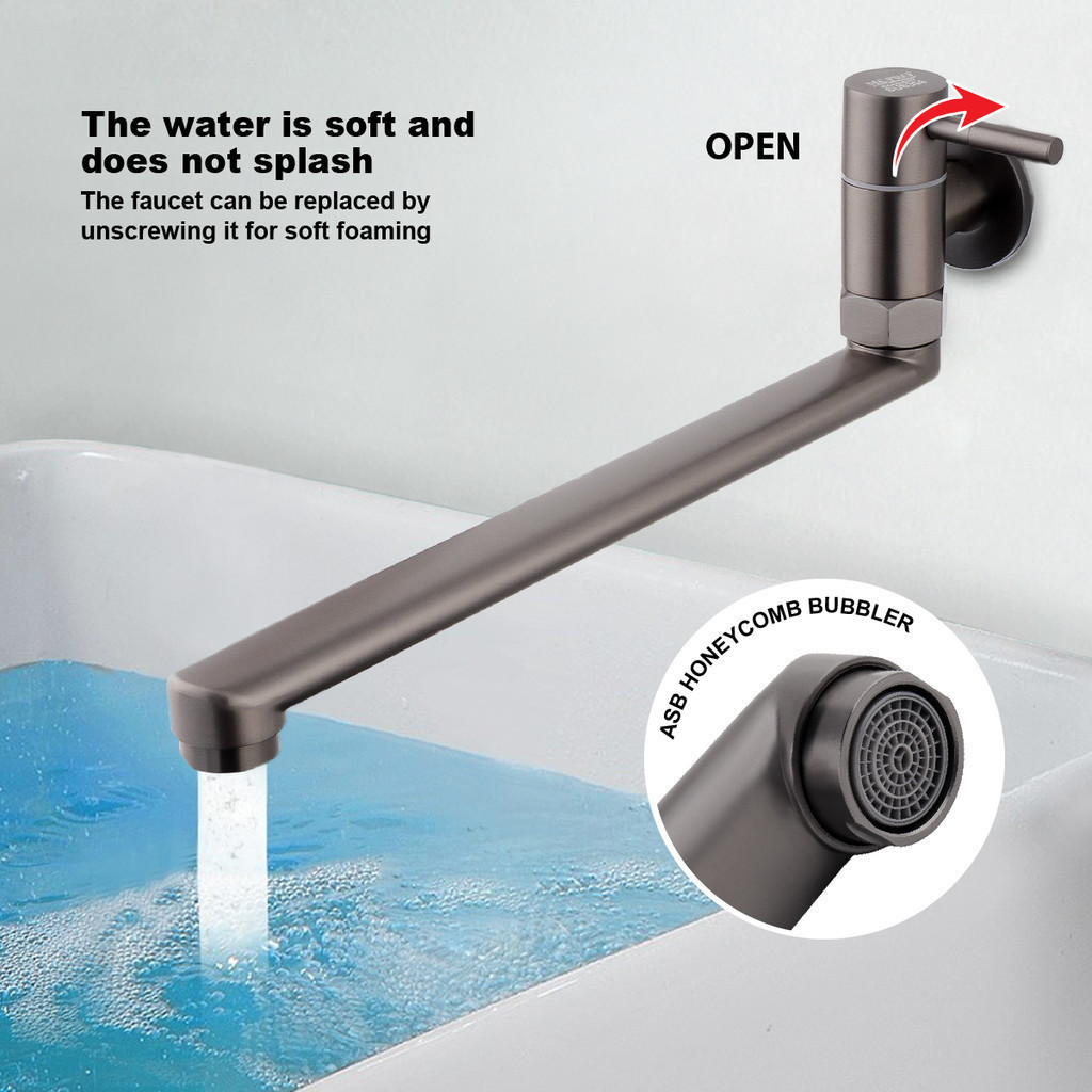 MCPRO Plus Stainless Steel SUS 304 Bathroom Faucet GUN GREY LONG WALL ...