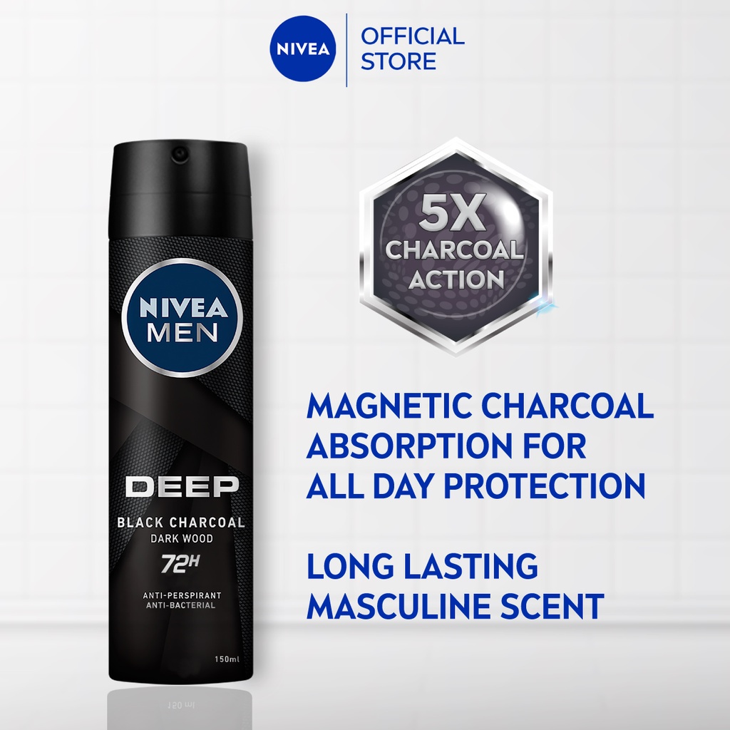 NIVEA Men Deodorant Male Deep Black Charcoal Spray Men's Grooming Anti