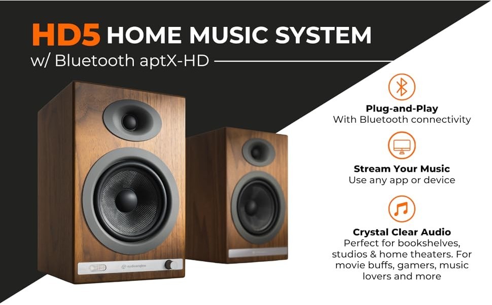 Audioengine HD5, Wireless Speakers: 150W Powered Bookshelf Speakers (HD ...
