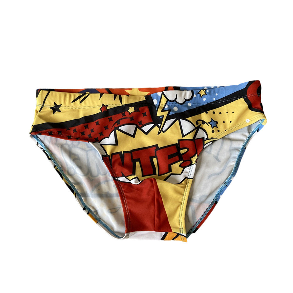 Men's Cartoon Printed Low Waist Quick Dry Triangle Swimming Trunks With ...
