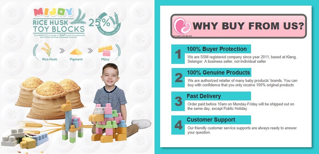 MIJOY Rice Husk Toy Staking Block/ Brick (30pcs/ 60pcs/ Crane/ Vehicle ...