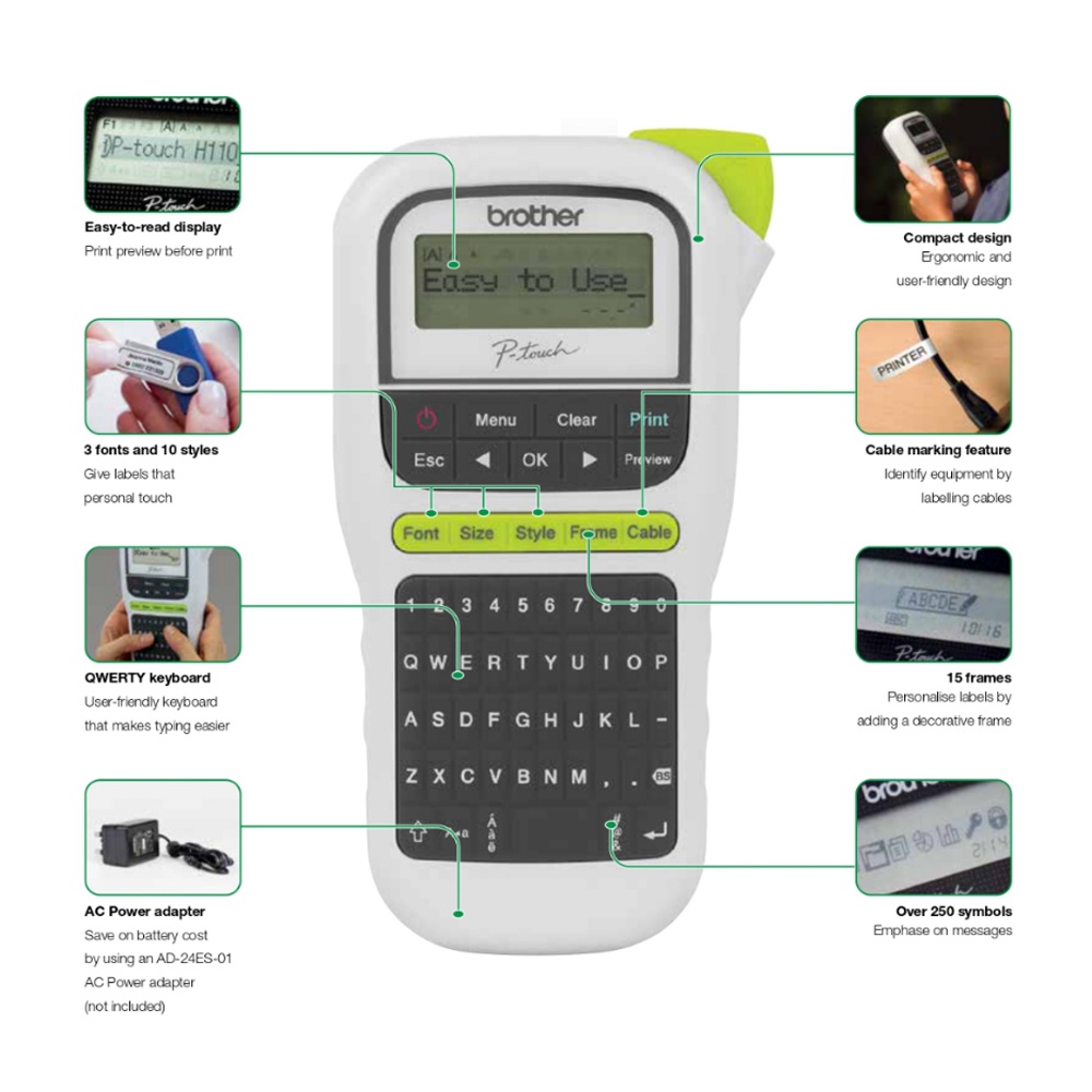 Brother PTouch PTH110 Portable Handheld Label Maker Printer