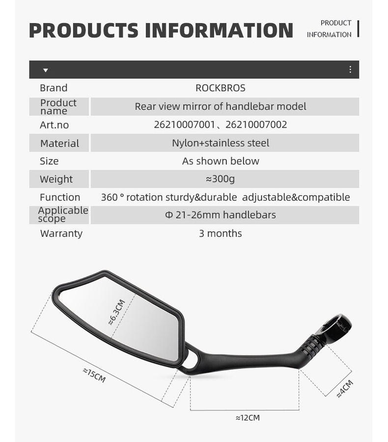 ROCKBROS Bike Mirror HD Rear View Mirror 360°Adjustable Bicycle Side Mirror Fit Mountain Road Bike Cycling Rear Mirrors 1245954790