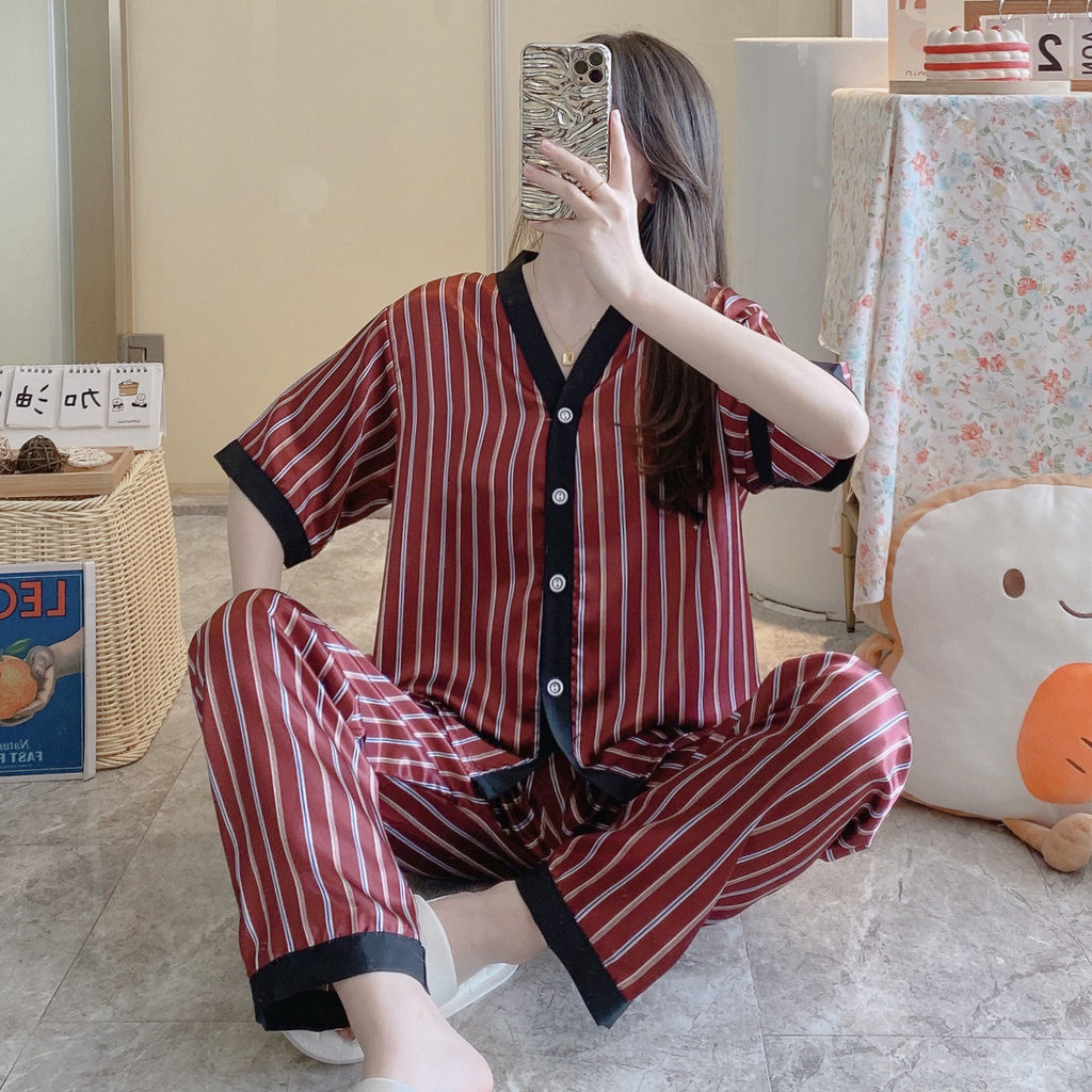 Ready stock high quality Piyama perempuan Pajamas Ice Silk Pajamas ...