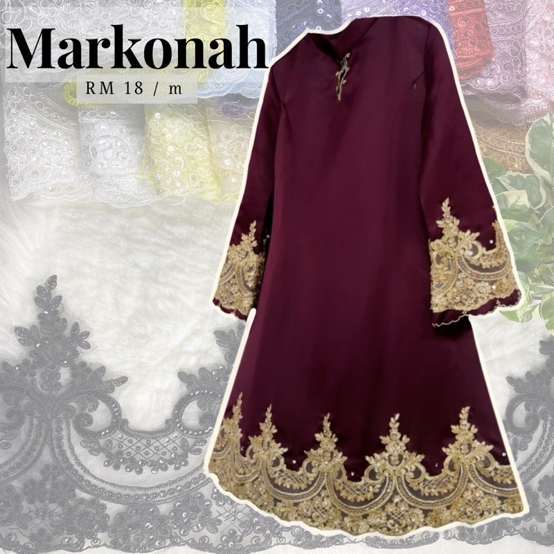 0.5 Meter Markonah Lace Border Sequin Labuci 23cm | Lace Jahit Baju ...