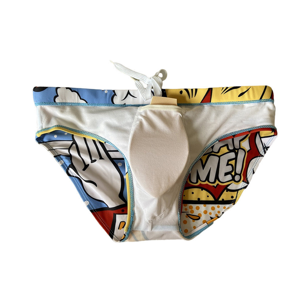 Men's Cartoon Printed Low Waist Quick Dry Triangle Swimming Trunks With ...