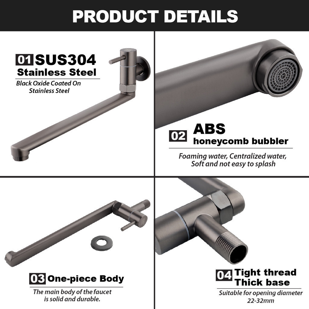 MCPRO Plus Stainless Steel SUS 304 Bathroom Faucet GUN GREY LONG WALL ...