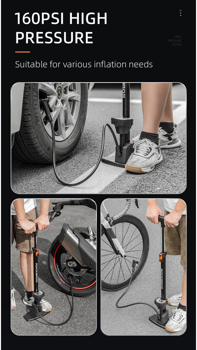 【MY Delivery】ROCKBROS Pump Bicycle 160 PSI High Pressure Visual Tire ...