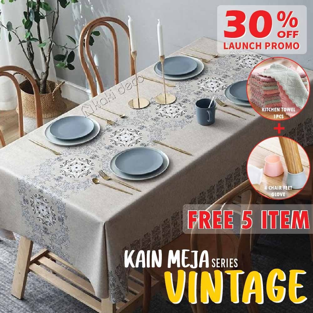 KakiDeco PVC Table Cloth Vintage ⭐Water Proof Table Cover Kain Meja ...