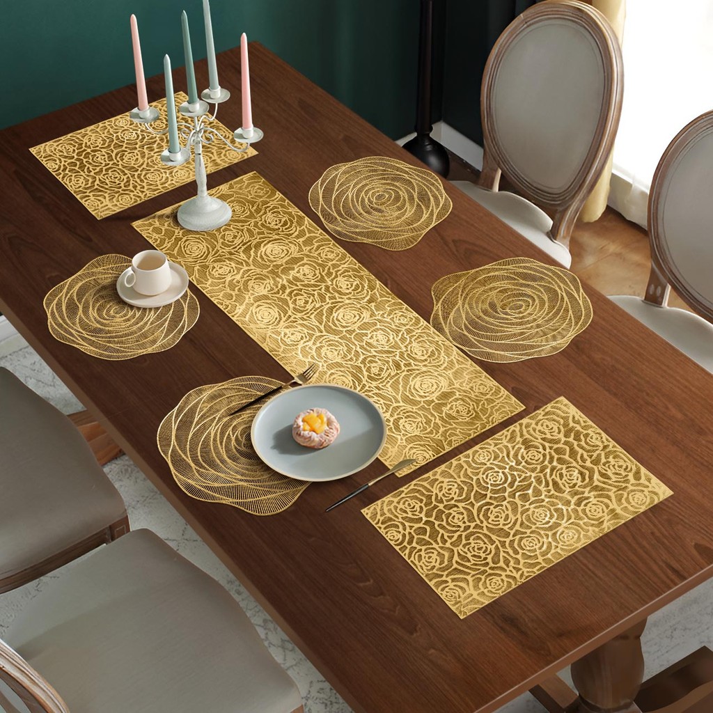 Raya 2026 Alas Meja Pinggan Coffee Table Runner Mat Rose Flower 4 / 6 ...