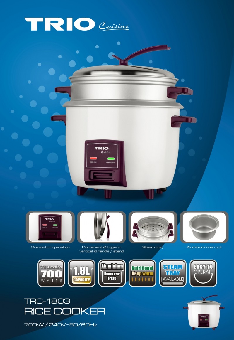 Trio Rice Cooker With Steam Tray (1.8L) | Shopee Malaysia
