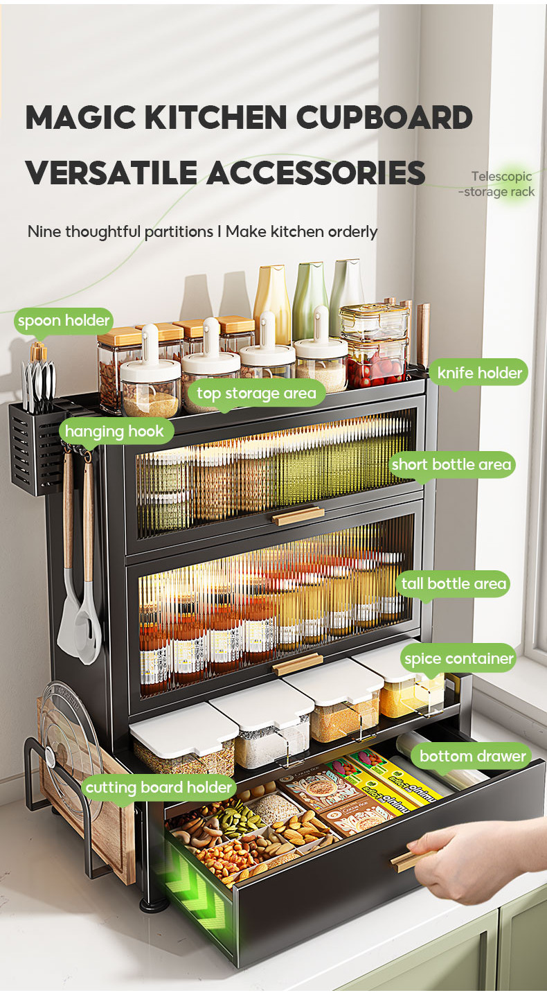 [5 in 1] Sealed Seasoning Rack Chest Drawer Countertop Dustproof ...