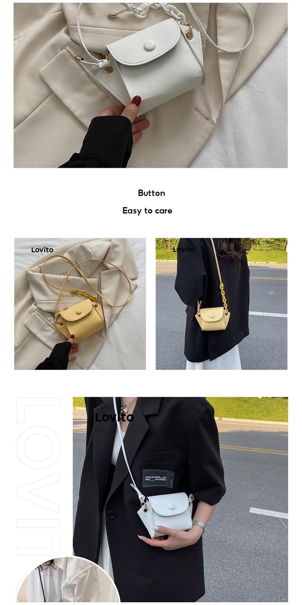 Lovito Cute Plain Button Small Shoulder Bags for Women LNA13015 (White ...
