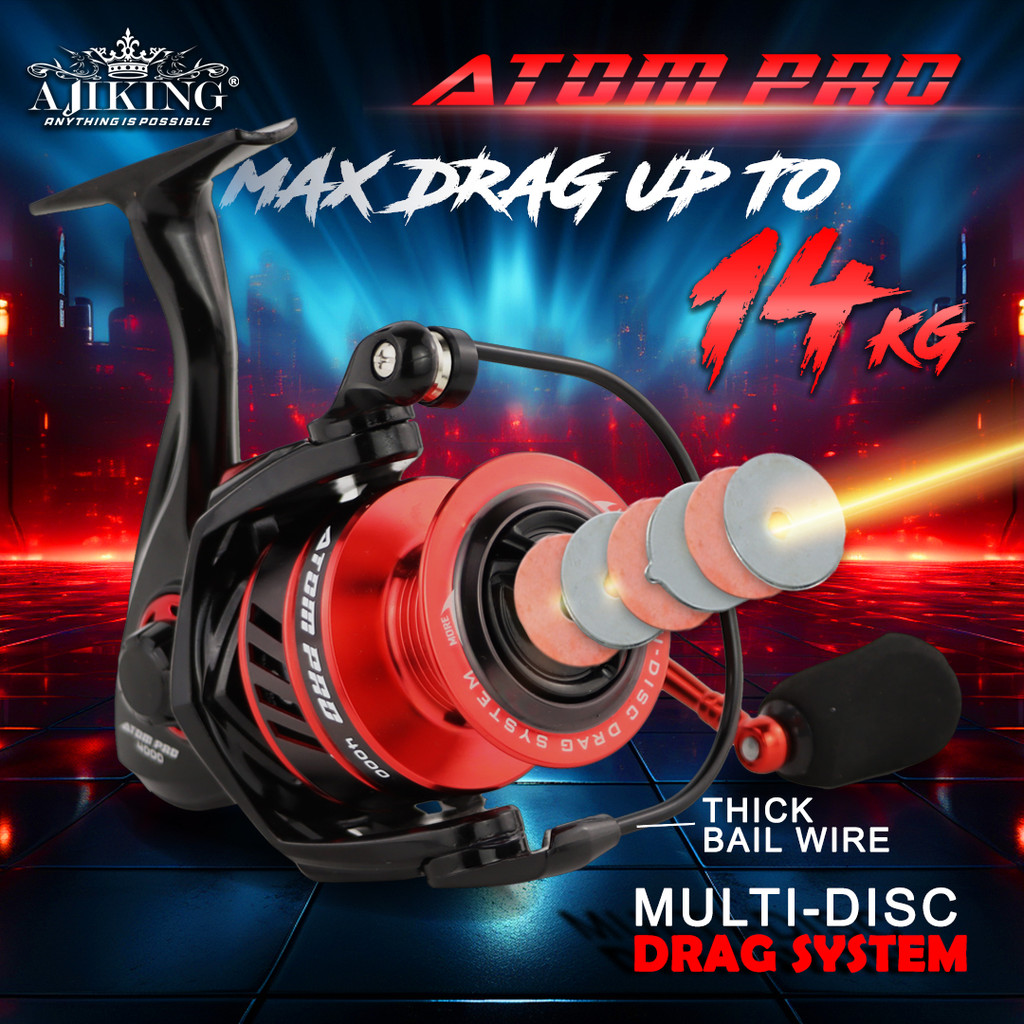 Ajiking Atom Pro Mesin Pancing Spinning | 12-14kg Drag Power |Kekili ...