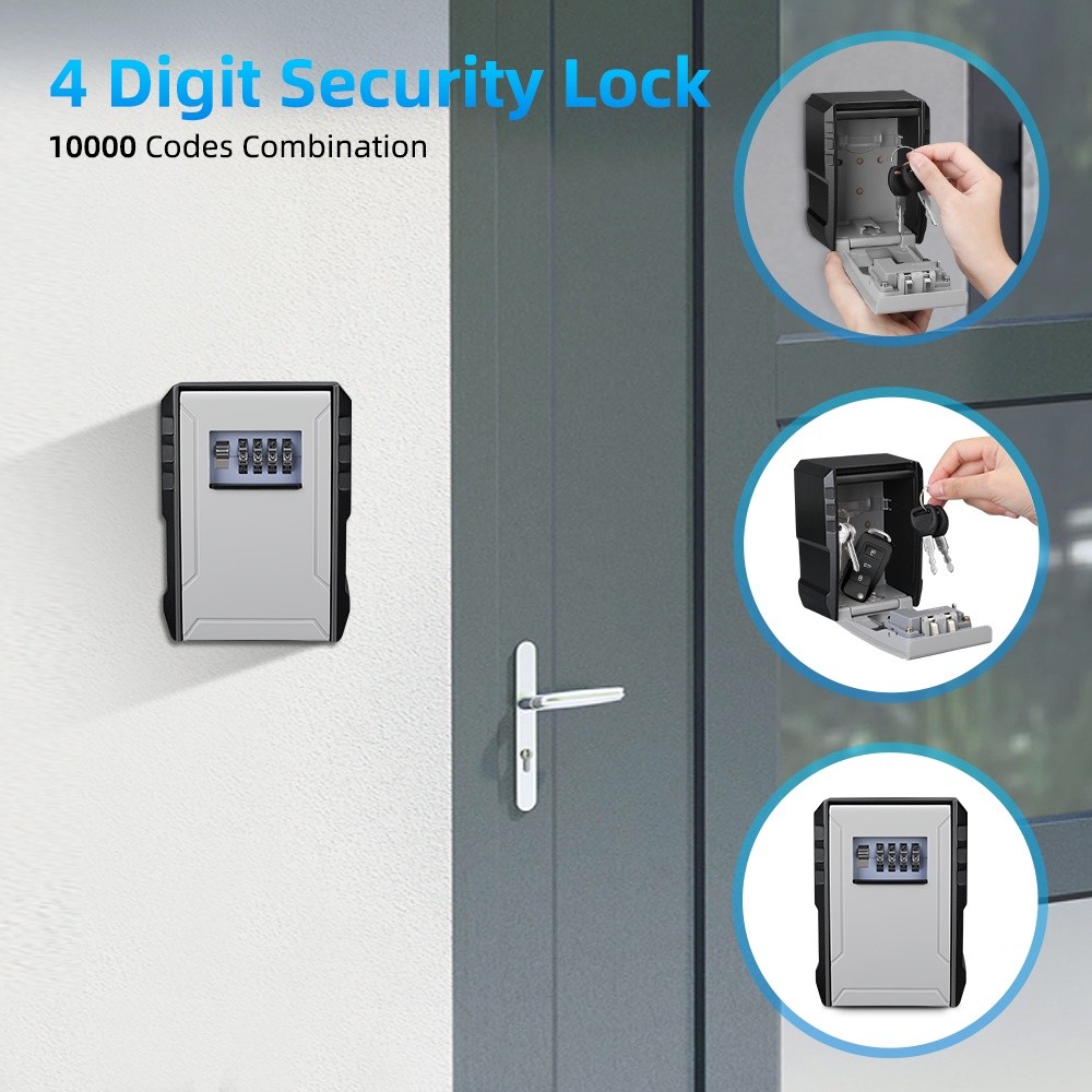 Combination Key Lock Box Metal Wall Mount Outdoor Key Storage Safe Anti ...