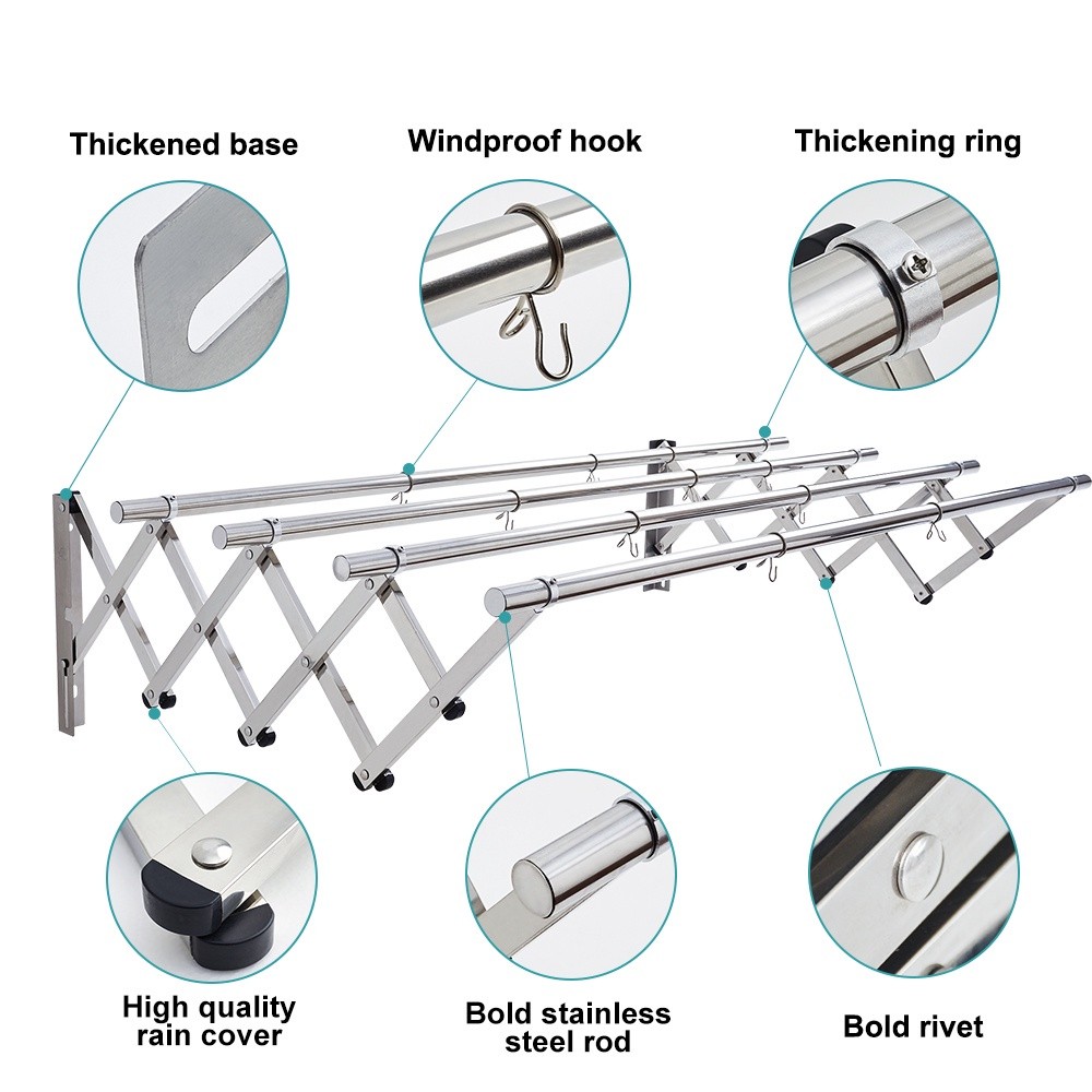 5Bar Stainless Steel Clothes Outdoor Indoor Hanger Drying Rack ...