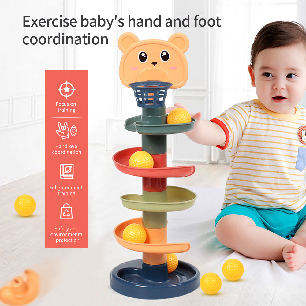 Bevavar 5 Layer Fun Rolling Sliding Ball Kids Stacking Tower Gliding ...