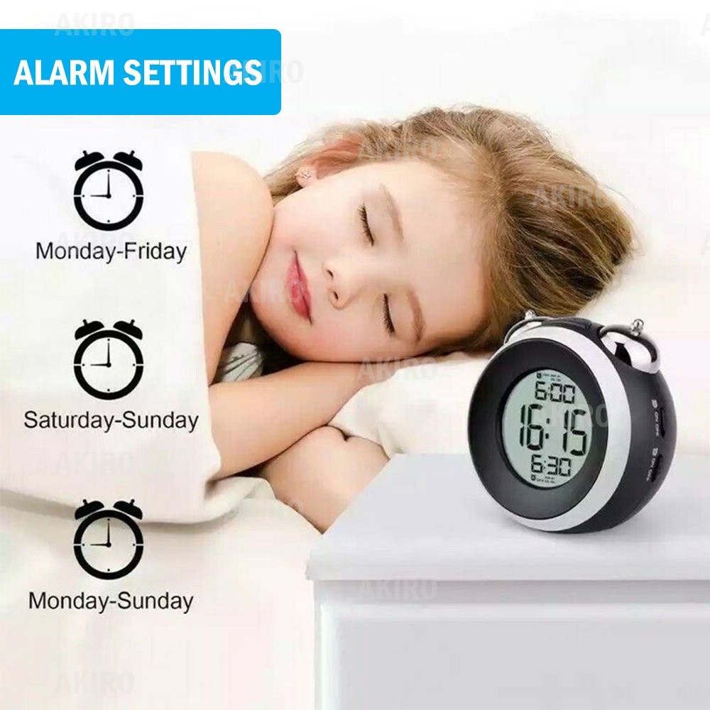 AKIRO Loud Bell Alarm Clock Heavy Sleepers Dual Alarm Clock With Snooze ...