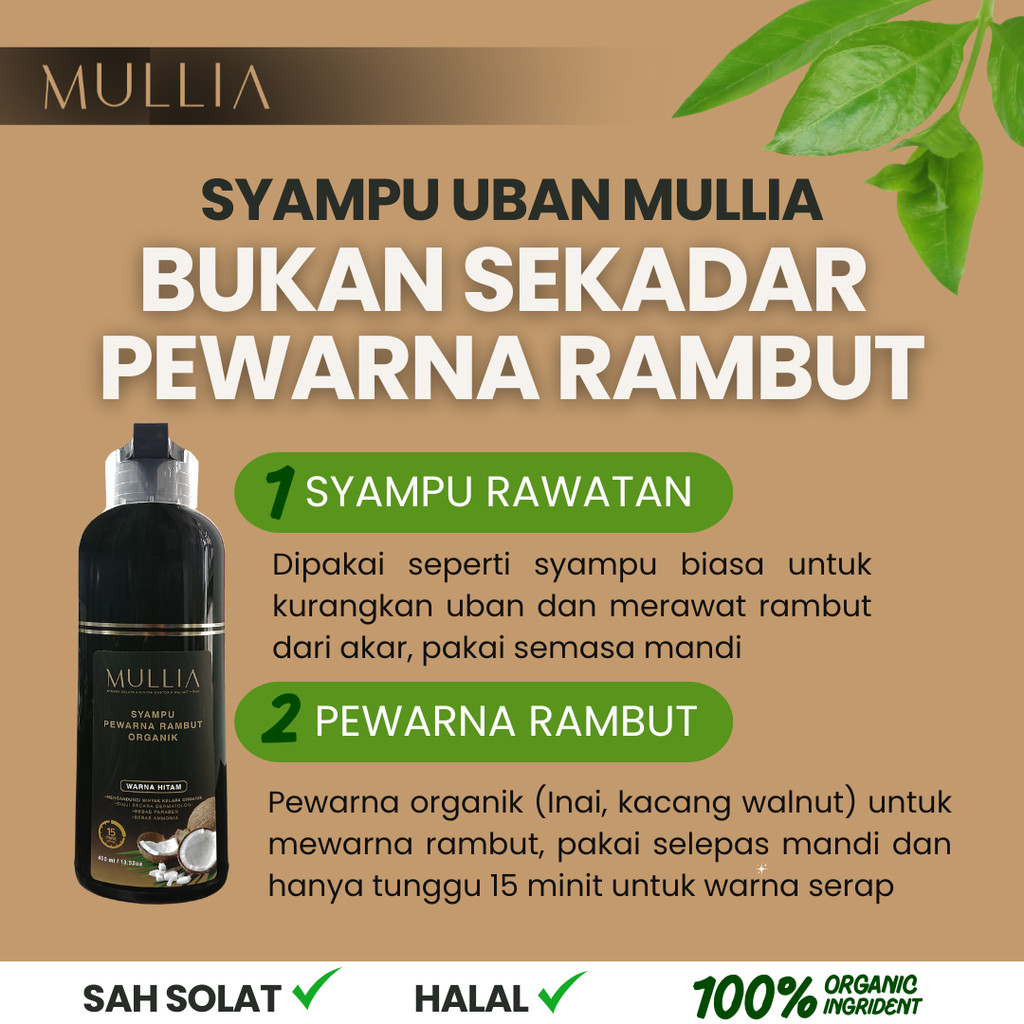 MULLIA Syampu Uban Organik Pewarna Rambut Inai Halal Sah Solat Natural ...