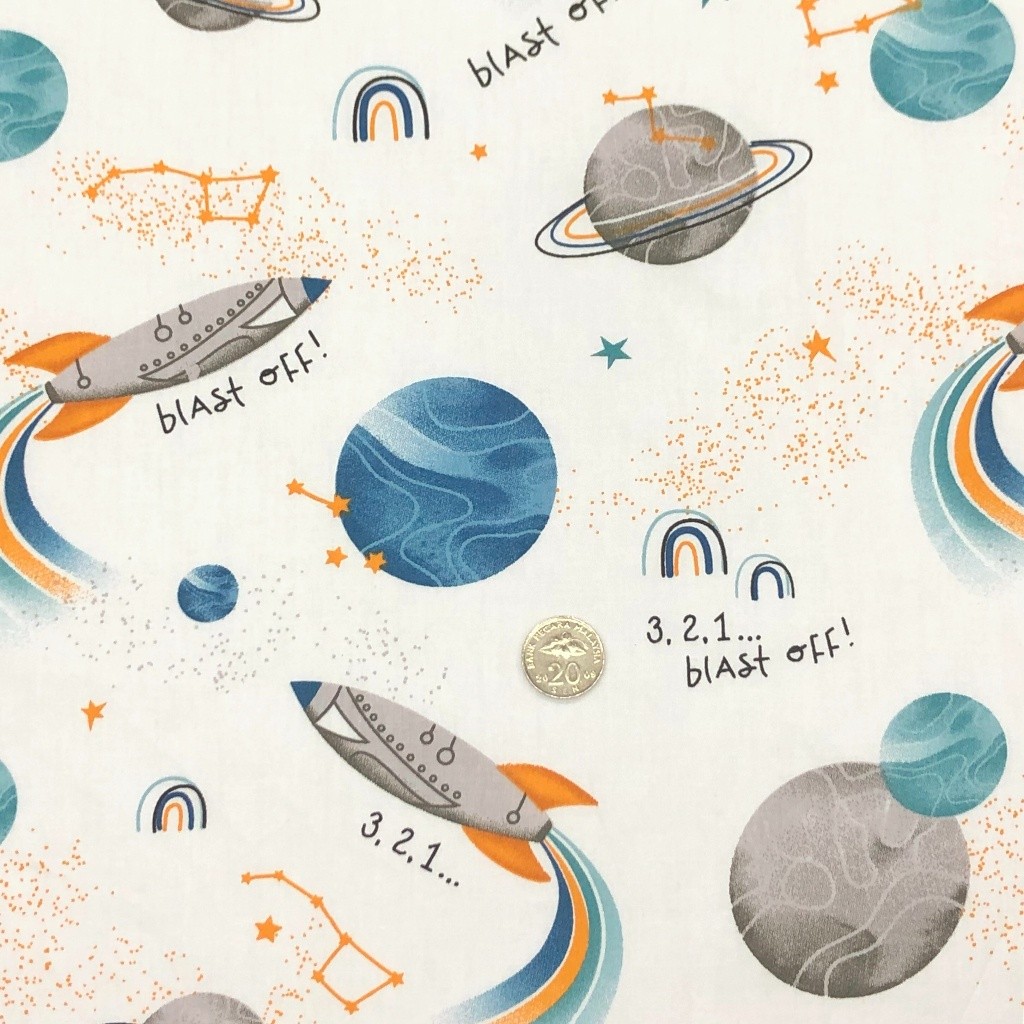 [NY2000] Planet & Rocket Design Combed Cotton Twill Woven Fabric | Kain ...