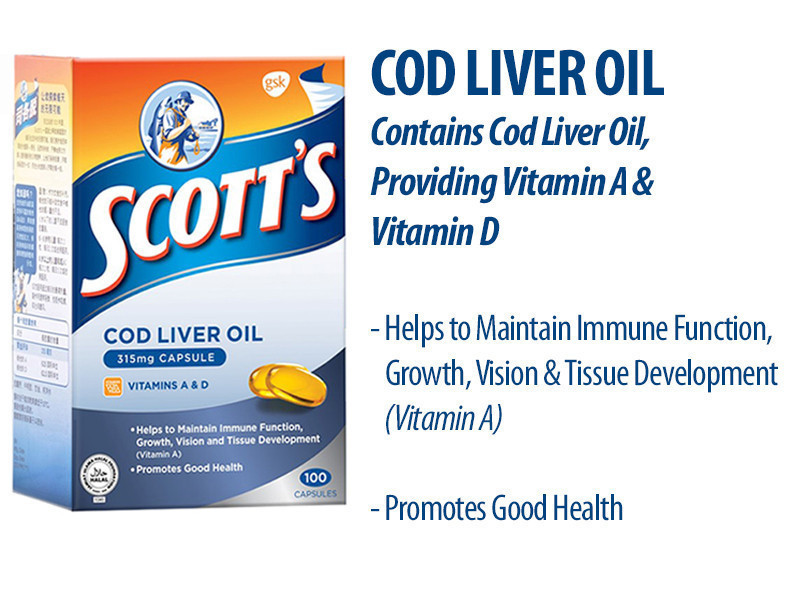 Scott's COD LIVER OIL 315mg Vitamins A & D (100 Capsules / 2 X 100 ...