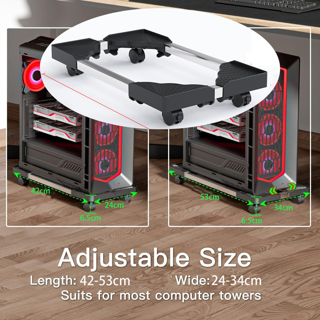 360 Rotating Computer Case Holder CPU Stand PC Base Trolley With Wheels ...