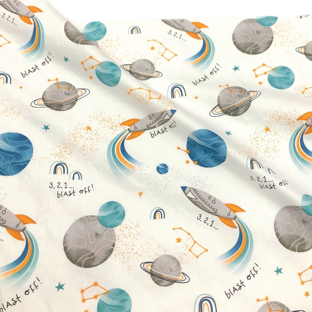 [NY2000] Planet & Rocket Design Combed Cotton Twill Woven Fabric | Kain ...