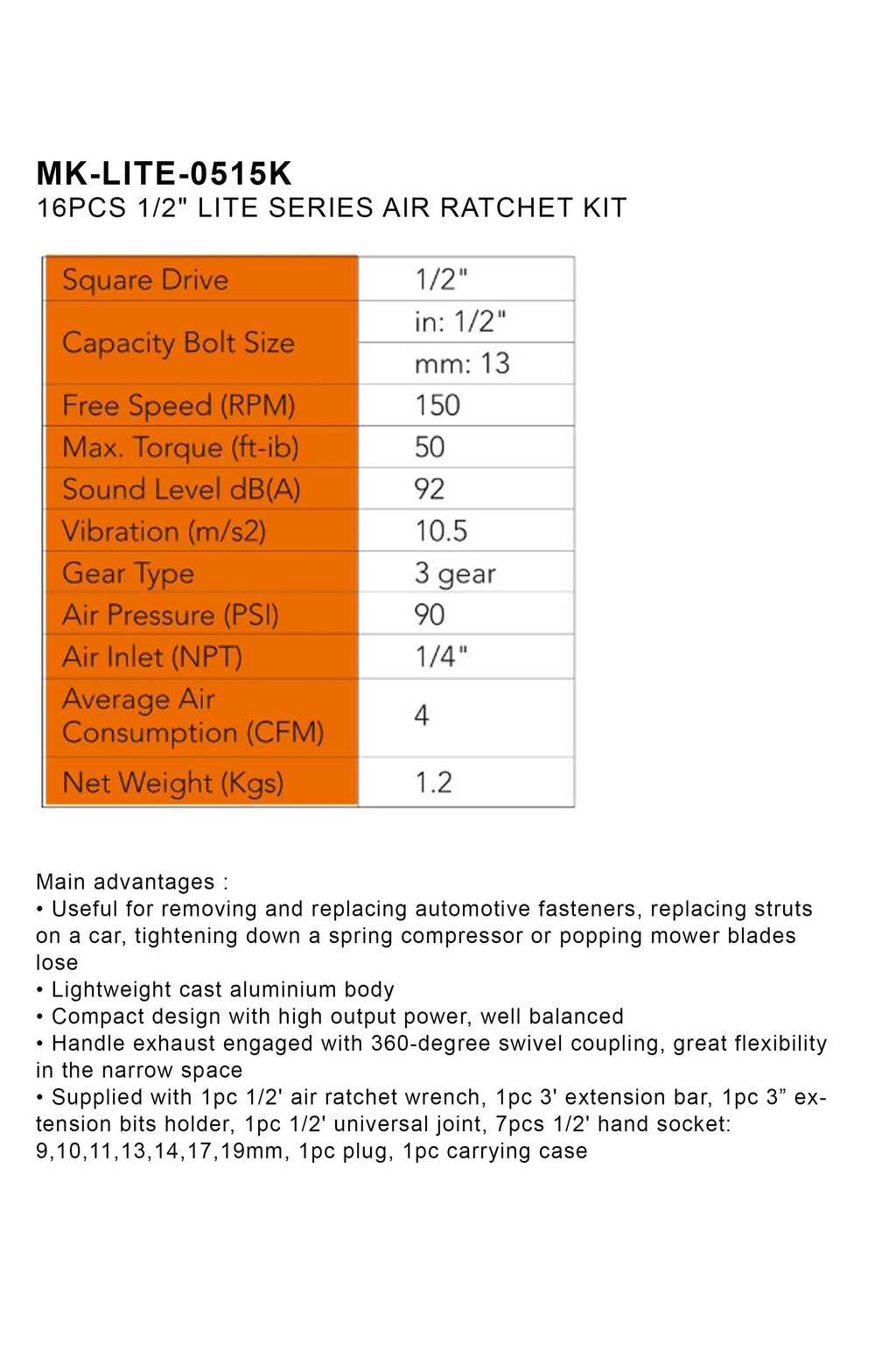 MR.MARK MK-LITE-0515K 16PCS 1/2