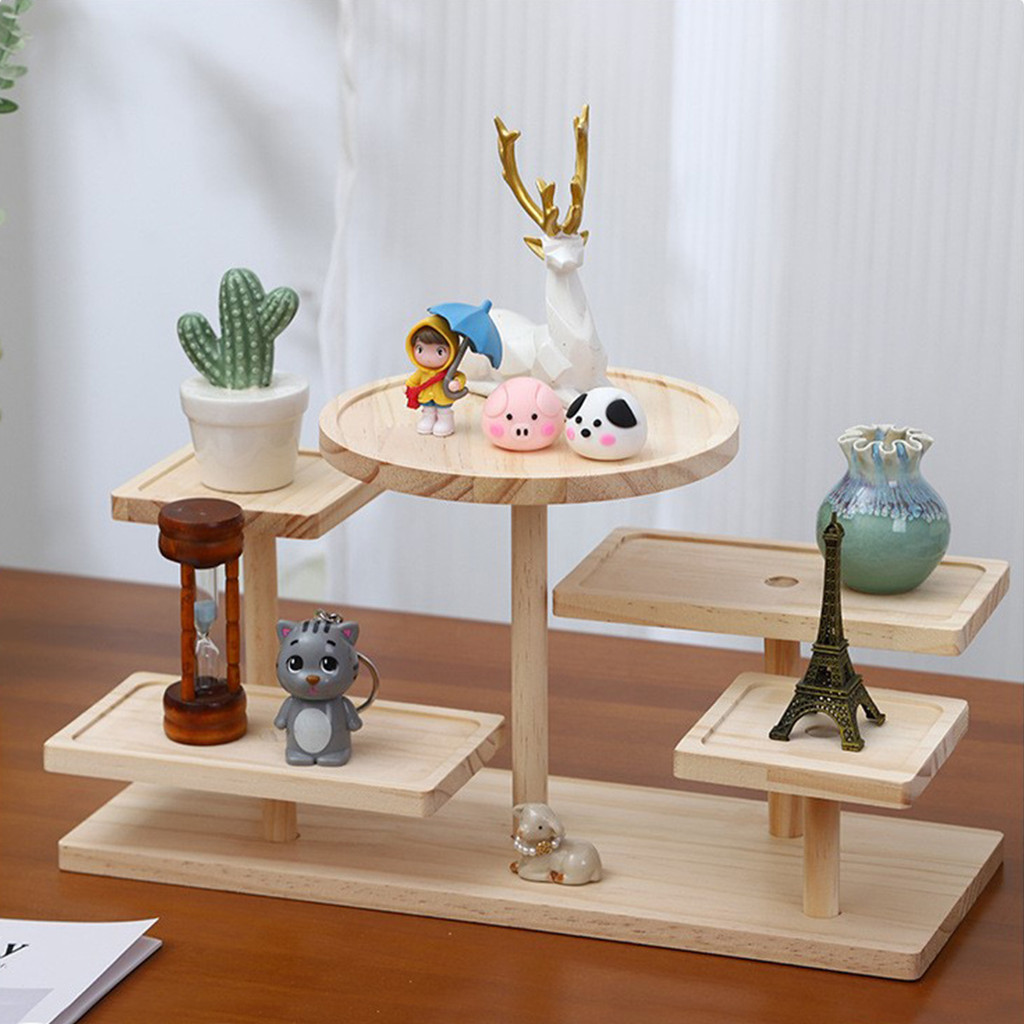 Wood Figurine Display Stand Shelf Wooden Display Rack Riser Shelf For ...