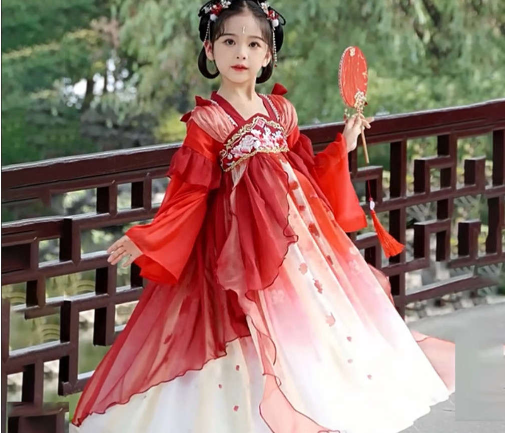 【期間限定】 女孩汉服秋中国儿童春秋唐装古装超仙秋连衣裙女孩古风Girls キッズコスチューム